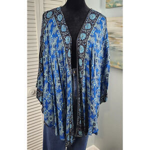 Angie Kimono Cape O/S Blue Black Floral boho